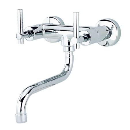 ROAMING MONOLEVA gruppo lavello a parete bocca a S ø 20 finitura cromo con particolari in legno