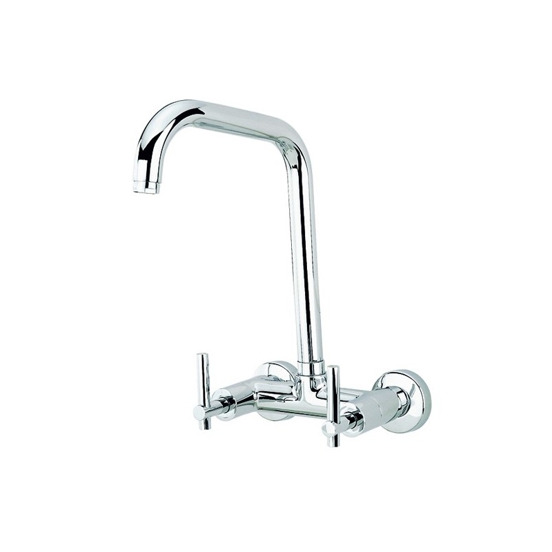 ROAMING MONOLEVA gruppo lavello a parete bocca a "U" finitura cromo con particolari in legno