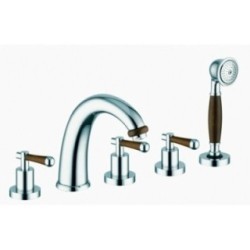 ROAMING MONOLEVA bordo vasca 5 fori finitura cromo con particolari in legno