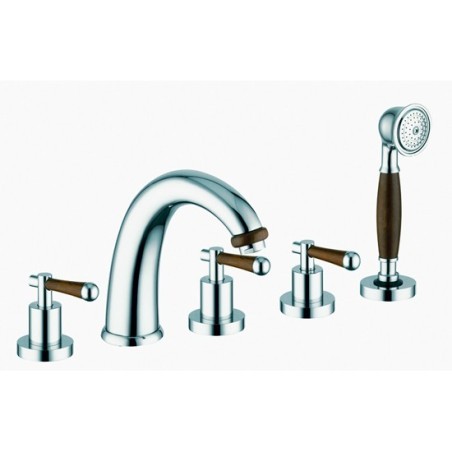 ROAMING MONOLEVA bordo vasca 5 fori finitura cromo con particolari in legno