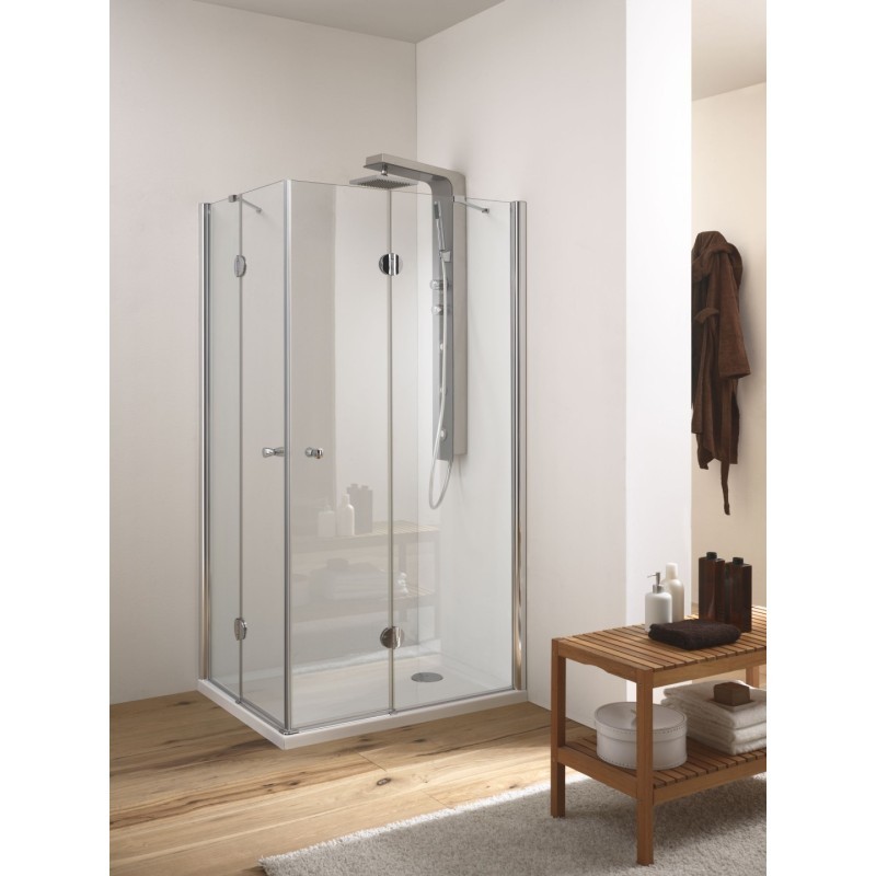 SKA Box doccia Angolare 2 battenti + 2 fisse finitura argento satinato 70-90 cm DX SX trasparente (misura 68/71-87/90 h.185)