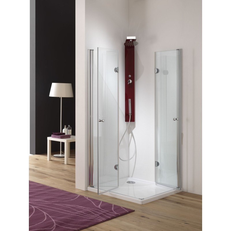 VEGA Box doccia Angolare con porte soffietto con cerniera finitura argento satinato 80 cm (misura 78/80-78/90 h.185)