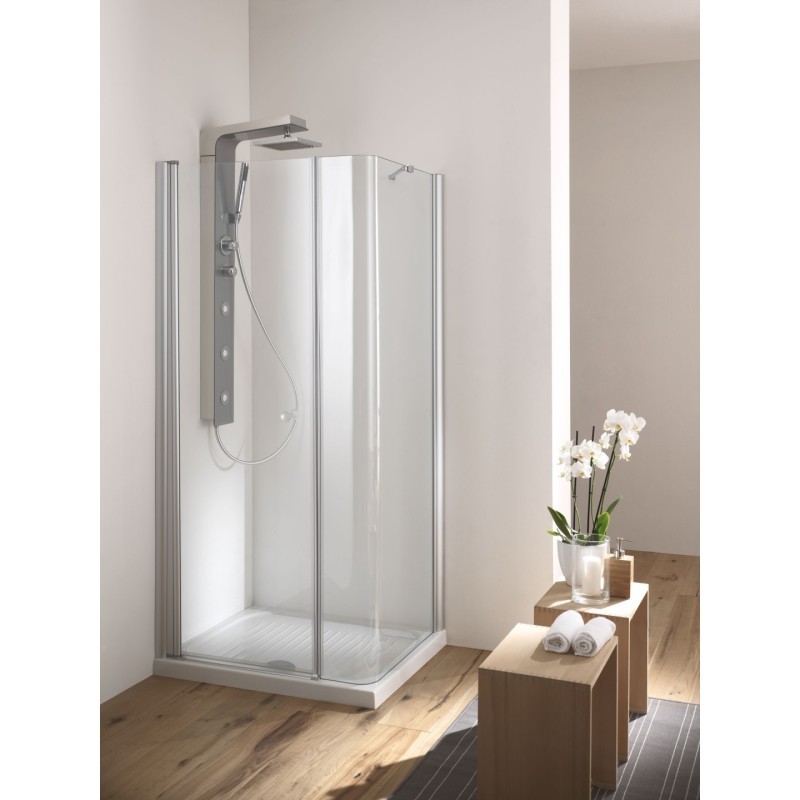 SOHO Box doccia Angolare porta battente finitura argento satinato P90 - F70 cm trasparente (misura 68/70-88/90 h.200)