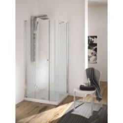 FUJI Box doccia Angolare porta cerniera finitura argento satinato 90cm trasparente (misura 88/90-88/90 h.185)