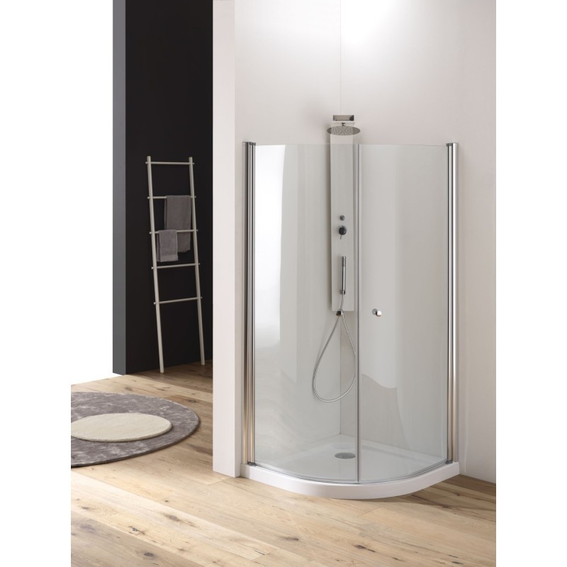 OASIS Box doccia circolare a battente finitura argento satinato 90 cm trasparente (misura 88/90-88/90 h.185 raggio 55)