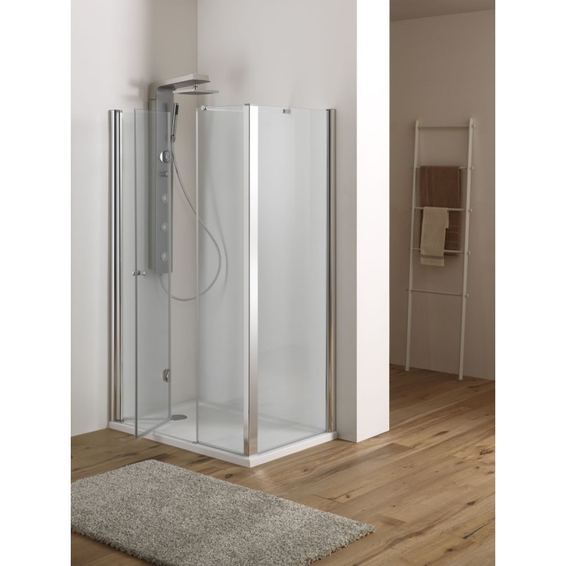 MIRA DOOR Porta battente pieghevole finitura cromo 115 cm trasparente (misura 110/115 h.185)