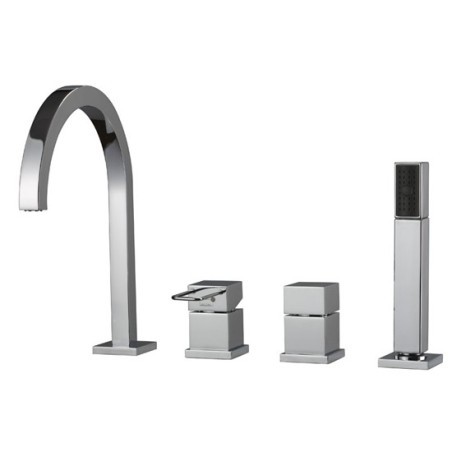 QUADRA batteria monocomando bordo vasca 4 fori canna a P alta finitura cromo