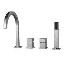 QUADRA batteria monocomando bordo vasca 4 fori canna a P alta finitura cromo