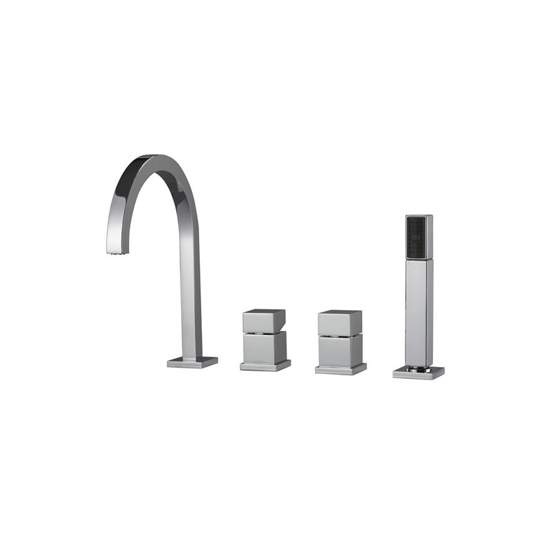 QUADRA batteria monocomando bordo vasca 4 fori canna a P alta finitura cromo