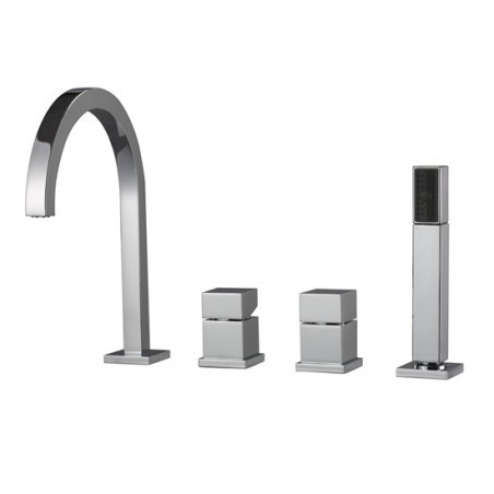 QUADRA batteria monocomando bordo vasca 4 fori canna a P alta finitura cromo