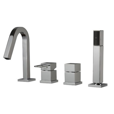 QUADRA batteria monocomando bordo vasca 4 fori canna a P finitura cromo