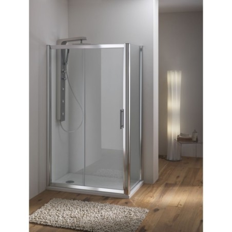 WAKO DOOR Porta 1 anta scorrevole + 1 anta fissa finitura bianco 175 cm trasparente (misura 170/175 h.195)