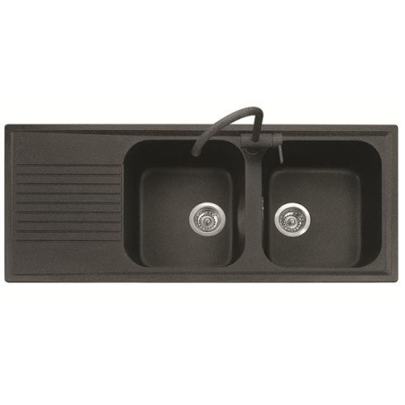 ATLANTIC 116.20 Lavello cucina a due vasche più scolapiatti finitura micro ultragranit 70 black matt