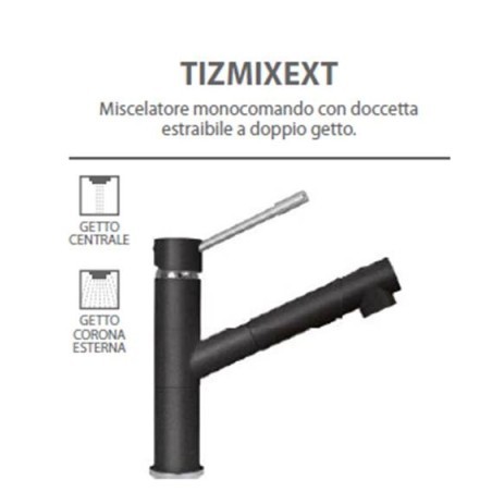 TIZMIXEXT miscelatore monocomando con doccia estraibile finitura cromo/ultrametal 41 alluminio