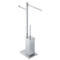 CUBE Piantana con elementi mobili in ottone cromato - porta salviette, porta rotolo e scopino