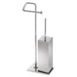 TIFFANY Porta scopino di appoggio quadrato in ottone cromato con porta rotolo