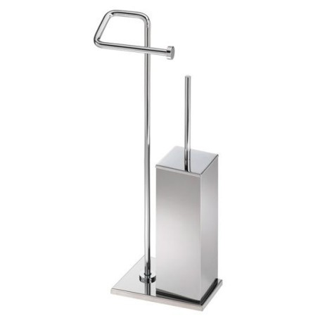 TIFFANY Porta scopino di appoggio quadrato in ottone cromato con porta rotolo