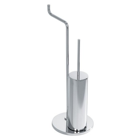 ZENITH Porta scopino cilindrico di appoggio in ottone cromato con porta rotolo