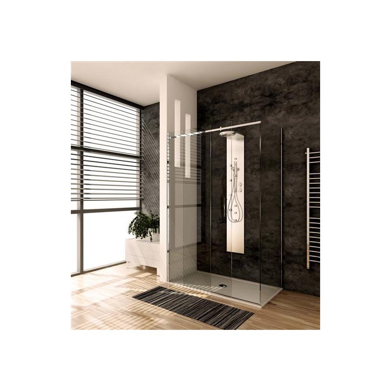 QUBO Box doccia Angolare fix+porta scorrevole cm 80x130 finitura cromo lucido (misura 77/80-127/130 h.195)