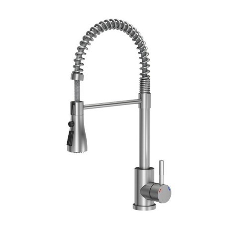 miscelatore lavello con doccia estraibile in acciaio inox finitura satinato