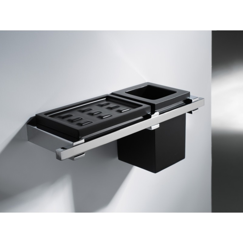 CUBE Porta sapone/bicchere vetro nero