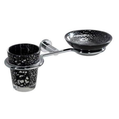 DECO' Porta sapone/bicchere vetro nero argento