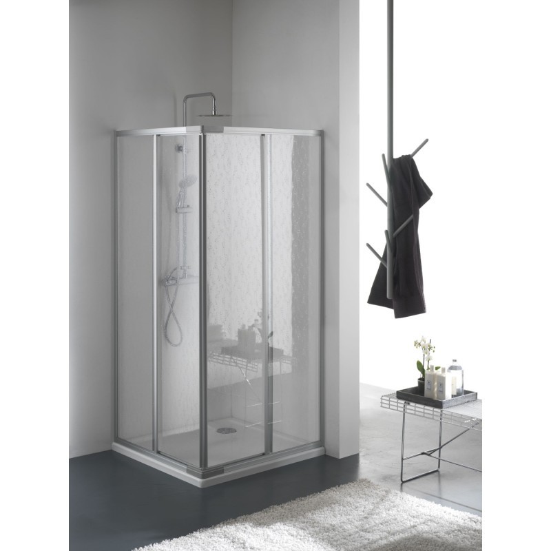 BRIO Box doccia Angolare scorrevole finitura argento satinato 80 cm serigrafato (misura 70/80-70/80 h.185)