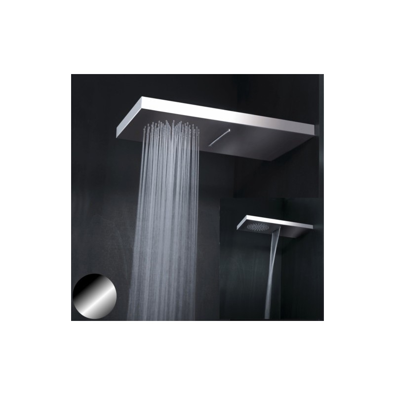 WATER FALL Soffione rettangolare con getto e cascata in acciaio 26x52 finitura super mirror