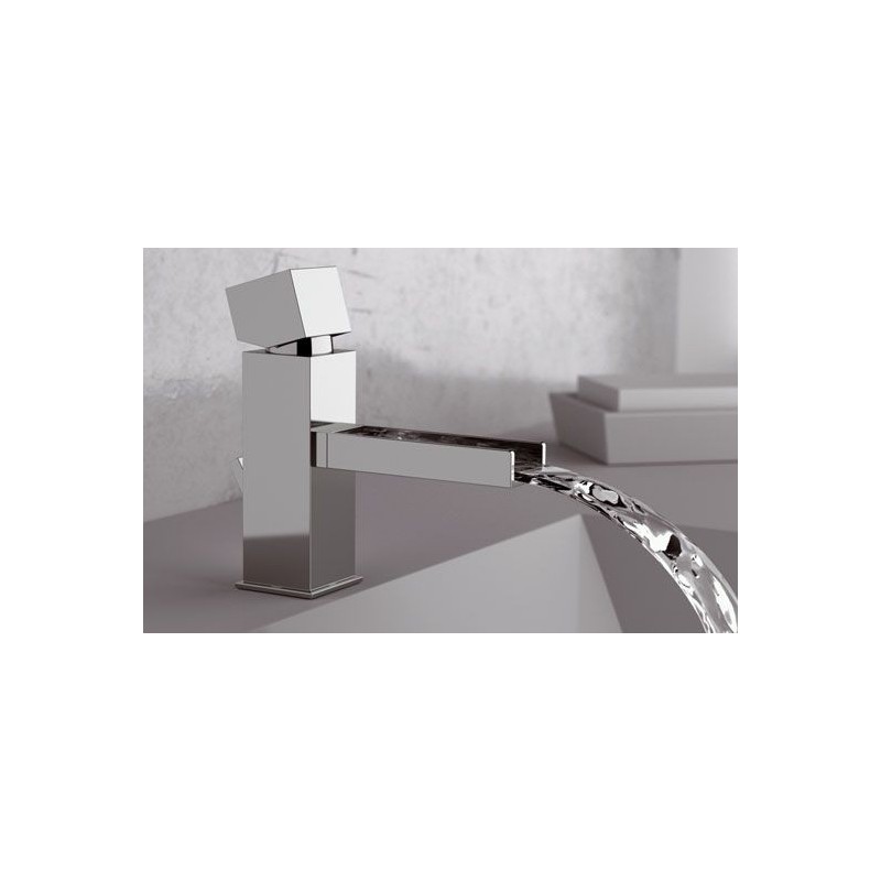 CUBE WATERFALL monocomando lavabo con bocca a cascata finitura cromo