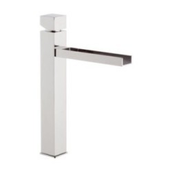 CUBE WATERFALL monocomando lavabo alto con bocca a cascata senza scarico finitura cromo