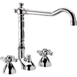 REVIVAL batteria lavabo con canna antica e scarico finitura cromo