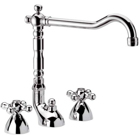 REVIVAL batteria lavabo con canna antica e scarico finitura cromo