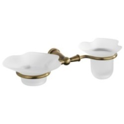 ARMONIA porta sapone/bicchiere con vetro satinato forma fiore finitura bronzo