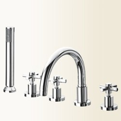 YUPPY Batteria bordo vasca con vitoni ceramici finitura nickel spazzolato