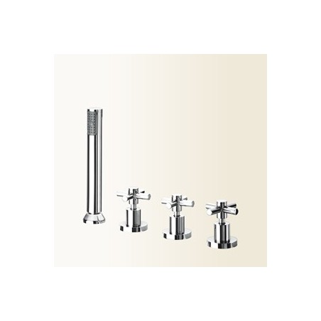 YUPPY Batteria bordovasca quattro fori senza bocca e con kit doccia finitura nickel spazzolato