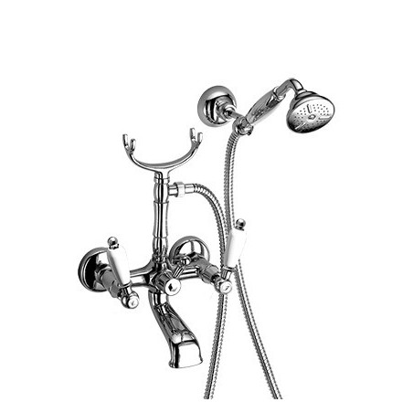 LOTUS Gruppo vasca esterno con kit doccia e duplex, doccetta con impugnatura bianca finitura vecchio bronzo