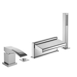 CRYSTAL Batteria monocomando bordo vasca quattro fori con deviatore e bocca getto piatto finitura oro