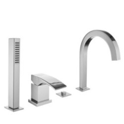 LASER Batteria monocomando bordo vasca quattro fori con deviatore e bocca finitura cromo