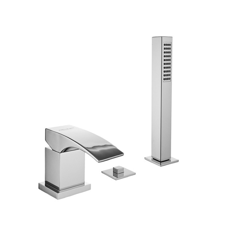 LASER Batteria monocomando bordo vasca con deviatore e doccetta finitura cromo