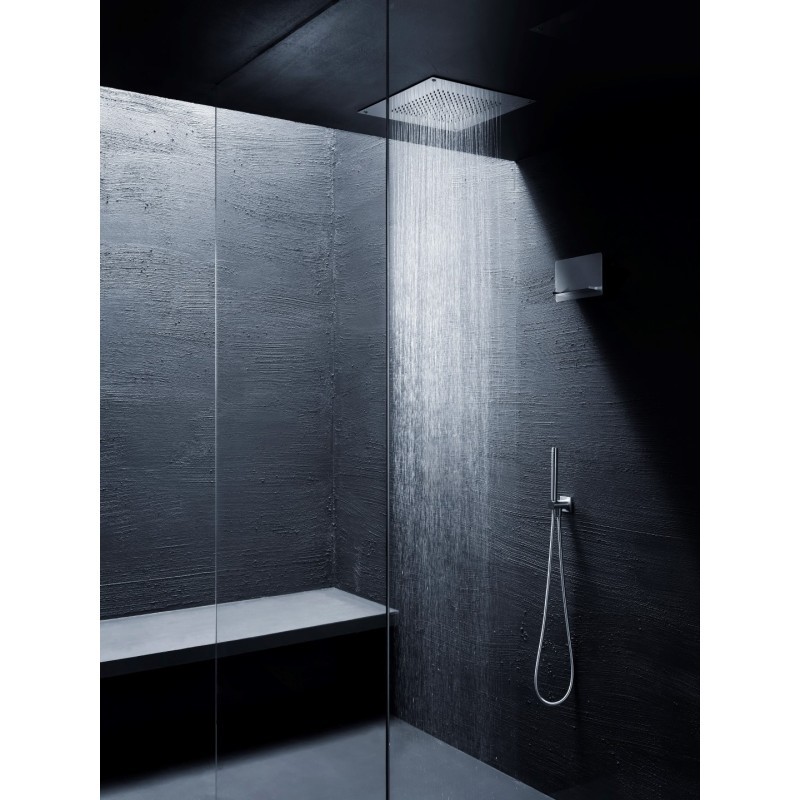 Soffione quadrato 400x400 in acciaio da incasso finitura acciaio lucido