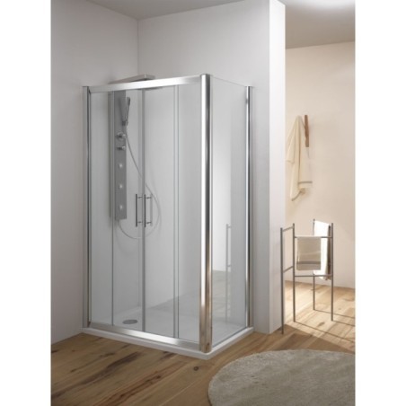 KAMA DOOR Porta 2 ante scorrevoli + 2 ante fisse finitura bianco 115 cm trasparente (misura 110/115 h.195)